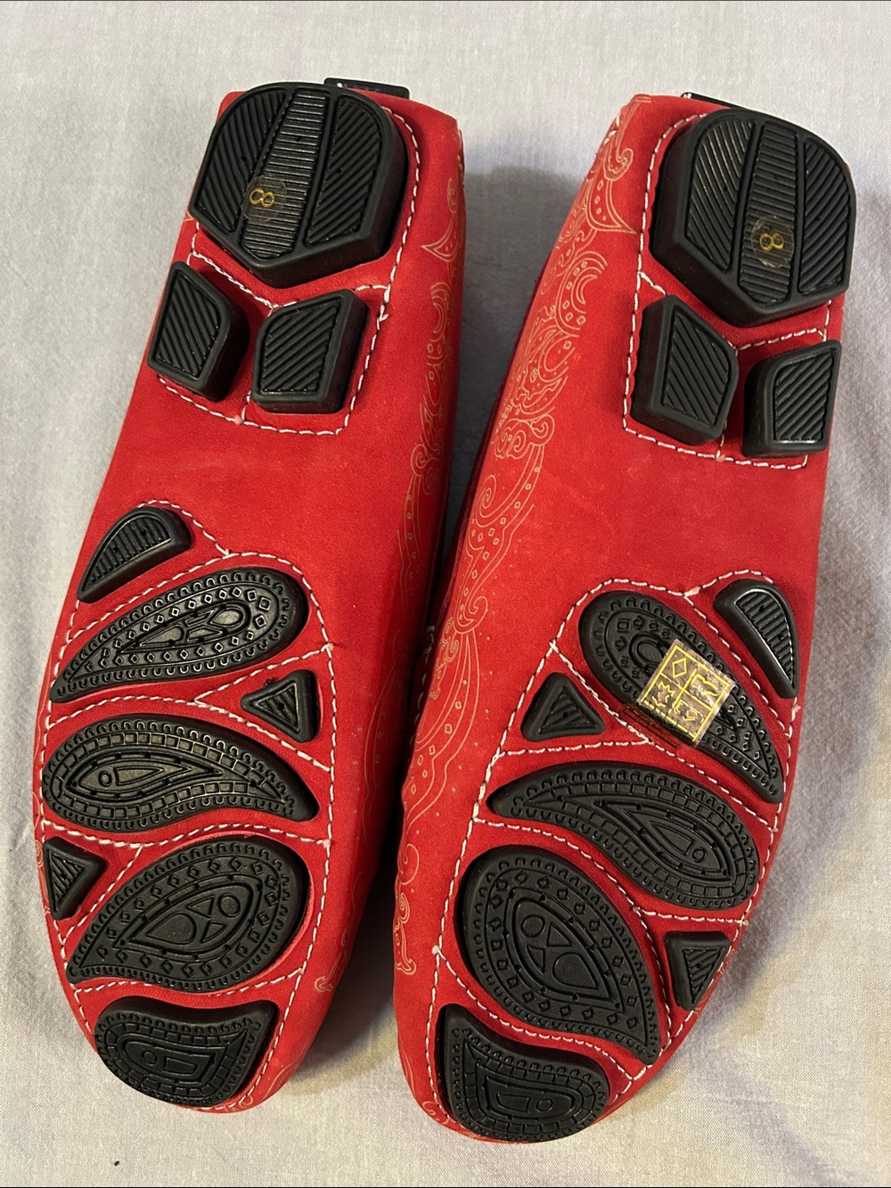 Robert Graham Men's Soprano Red Suede Slip-On Driving Loafers w Gold Paisley - Picture 6 of 6
